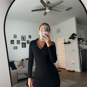 Zara Black Long Sleeve Polo Style Dress